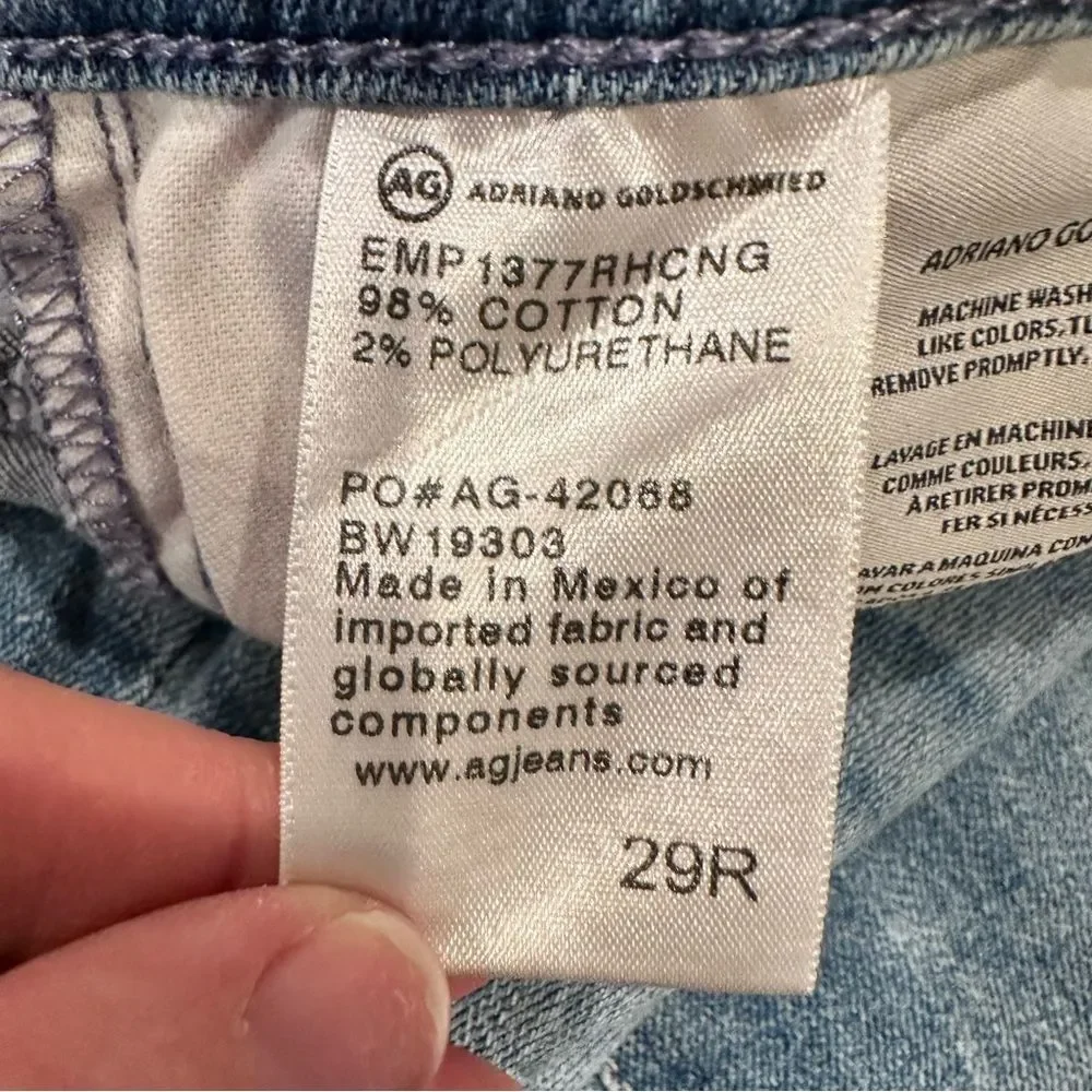 AG Adriano Goldschmied The Stevie Ankle Slim Straight Jeans; Raw Hem; Size 29